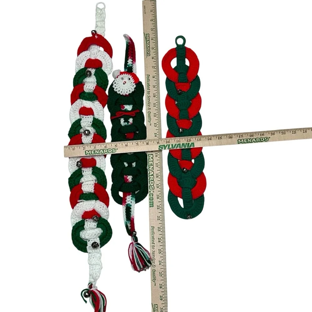 Vintage Hand Crocheted Christmas Wall Hanging Decor‎ Wreaths & Bells Set Of 3